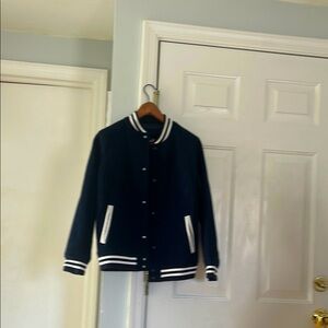 Navy Varsity Jacket with White Accents